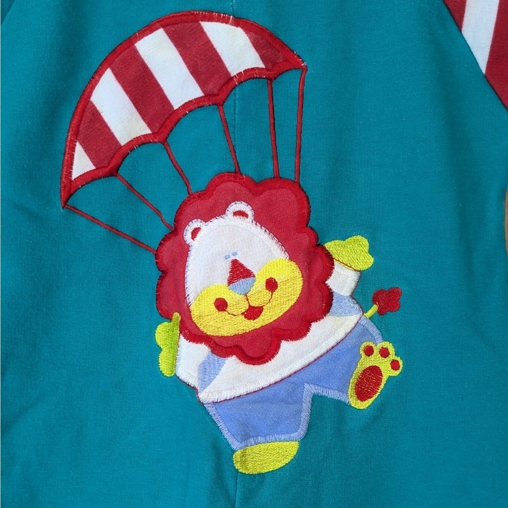 Small Steps Vintage 80s Retro Baby Romper Red Striped Parachute Lion 12 Months - Picture 2 of 6
